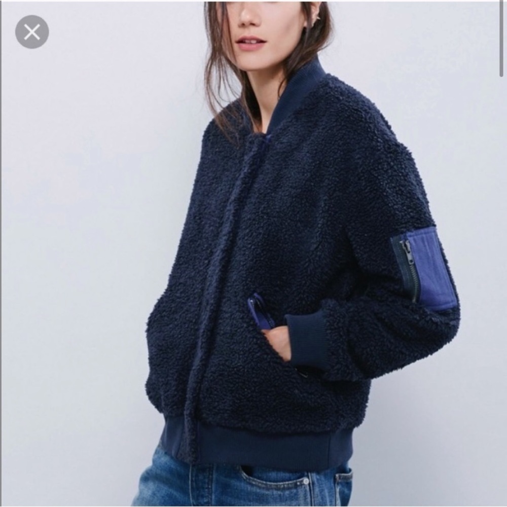 FREE PEOPLE Aviator Teddy Sherpa bomber Jacket Navy M